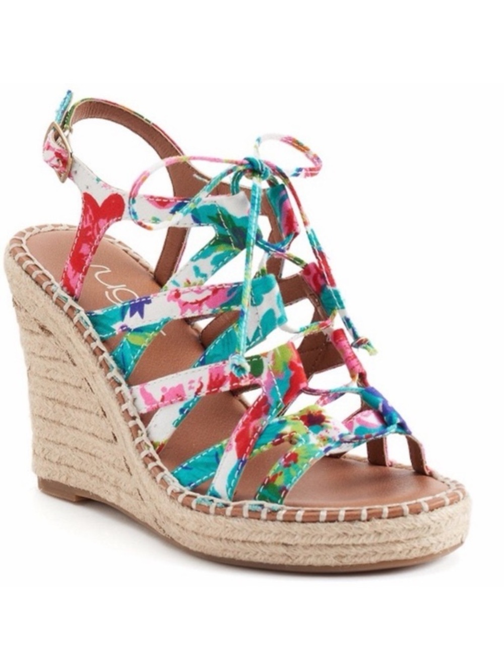 Floral strappy braided jute Wedge Sandals